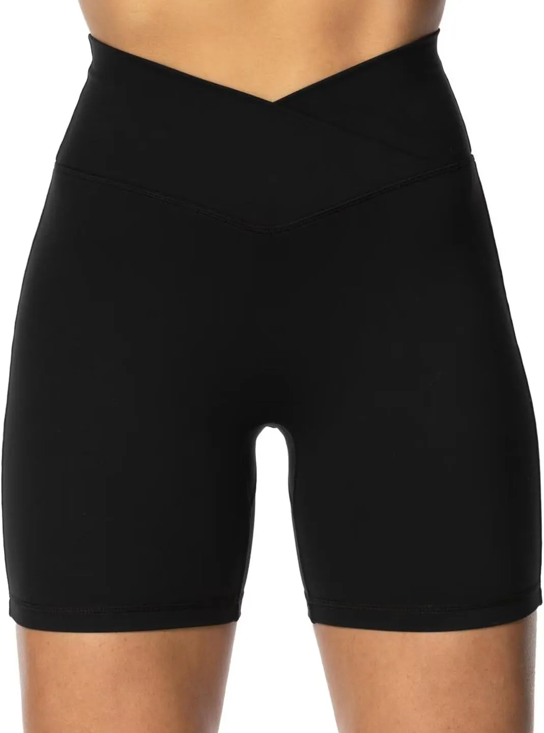 Sunzel Crossover Biker Shorts for Women, No Front Seam V High Waist Yoga Workout Gym Shorts with Tummy Control