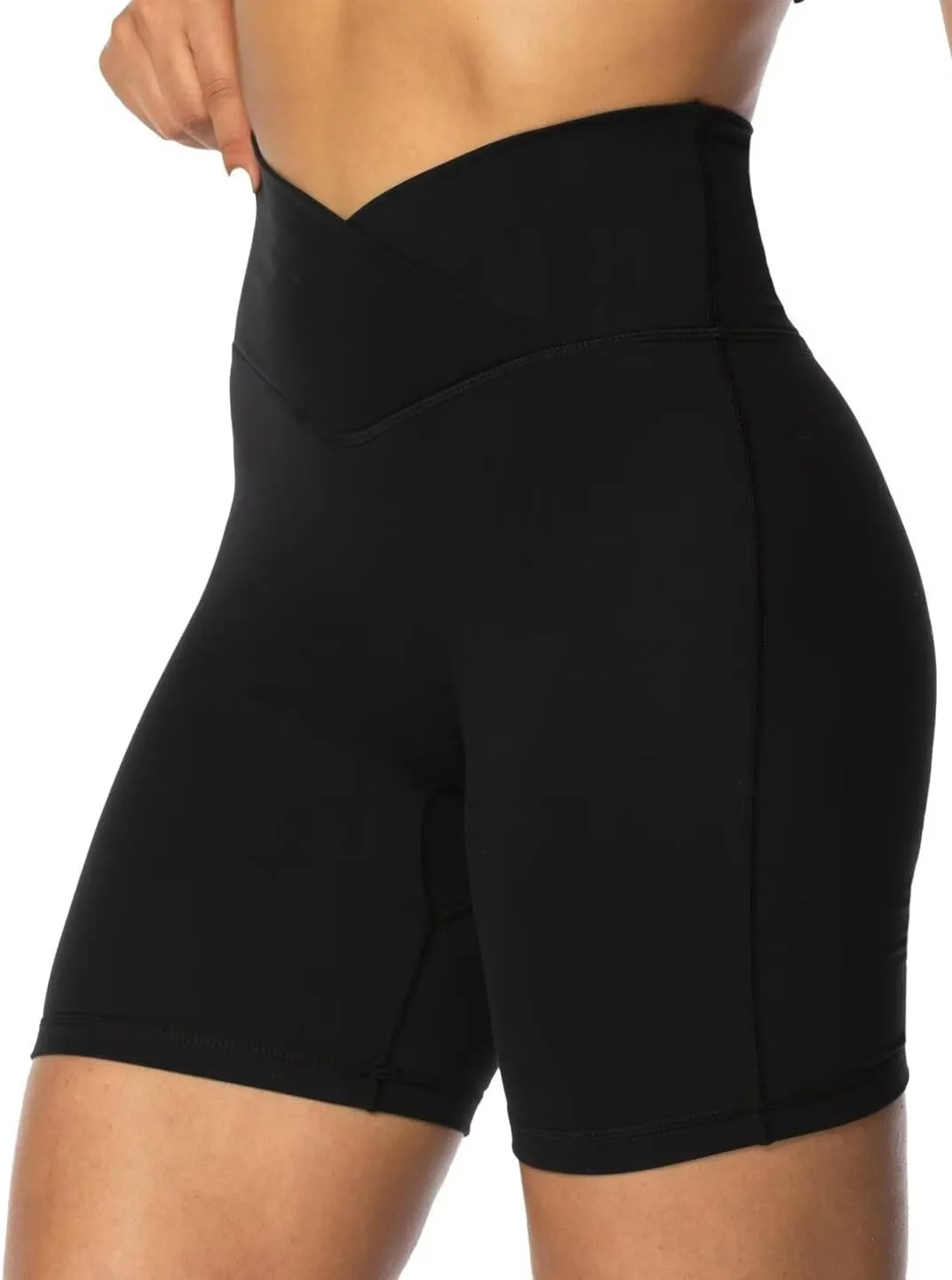 Sunzel Crossover Biker Shorts for Women, No Front Seam V High Waist Yoga Workout Gym Shorts with Tummy Control