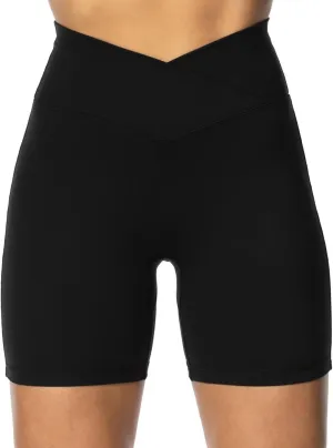 Sunzel Crossover Biker Shorts for Women, No Front Seam V High Waist Yoga Workout Gym Shorts with Tummy Control