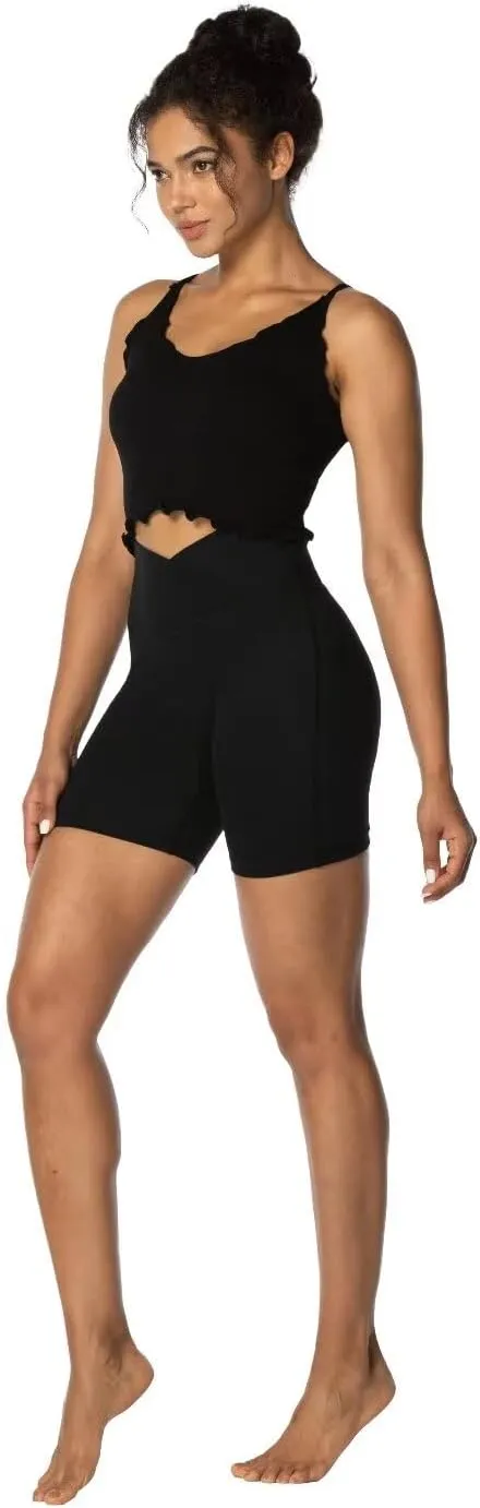 Sunzel Crossover Biker Shorts for Women, No Front Seam V High Waist Yoga Workout Gym Shorts with Tummy Control
