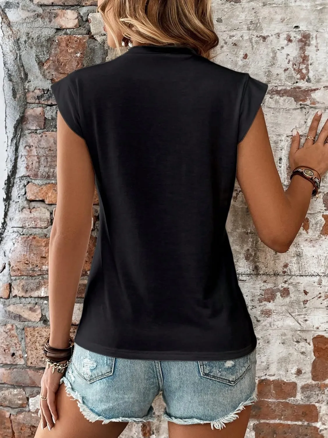 SweatyRocks Women's Casual Cap Sleeve Crewneck Plain T Shirt Basic Summer Pullover Tee Top