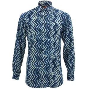 Tailored Fit Long Sleeve Shirt - Block Print - Zig Zags