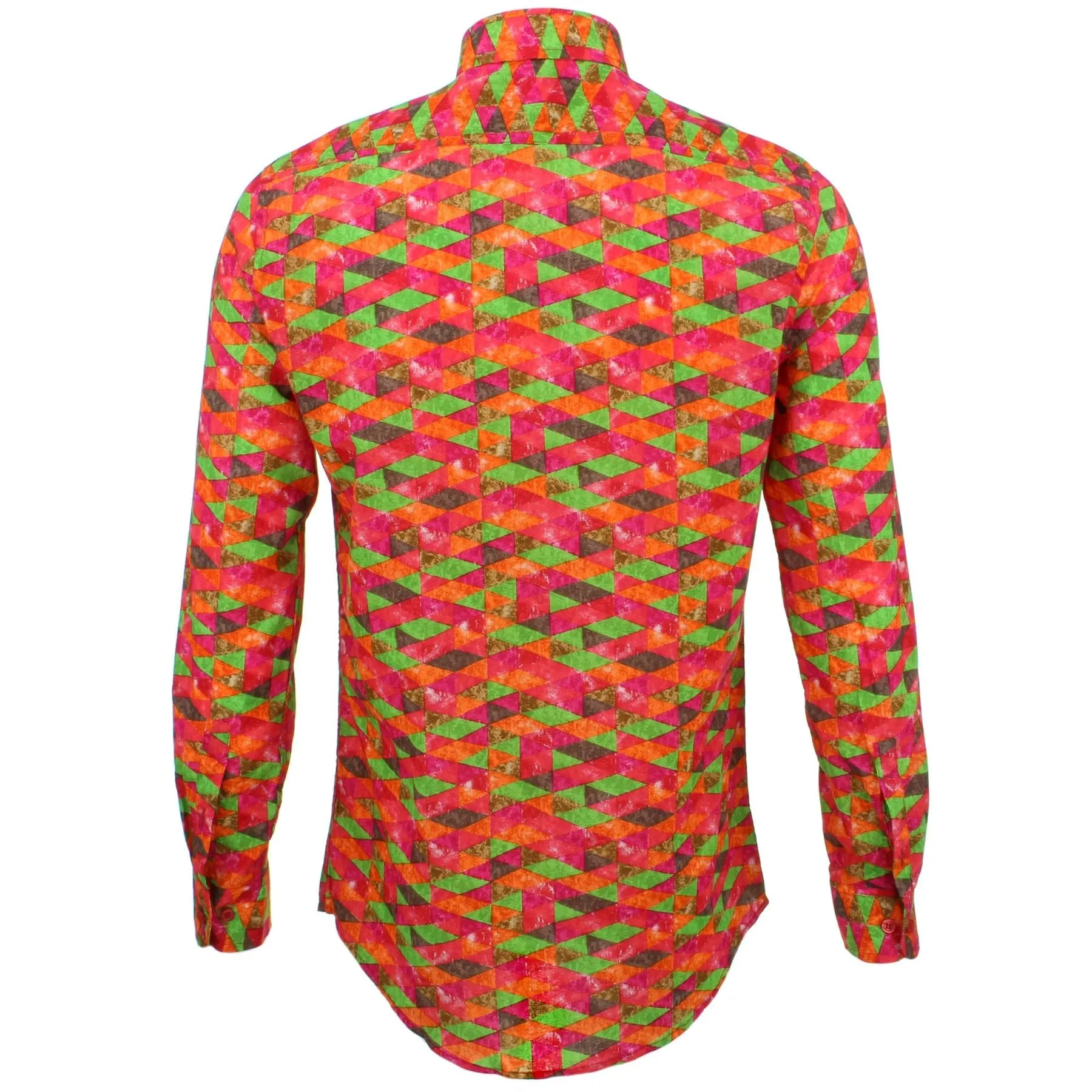 Tailored Fit Long Sleeve Shirt - Pink Green Harlequin
