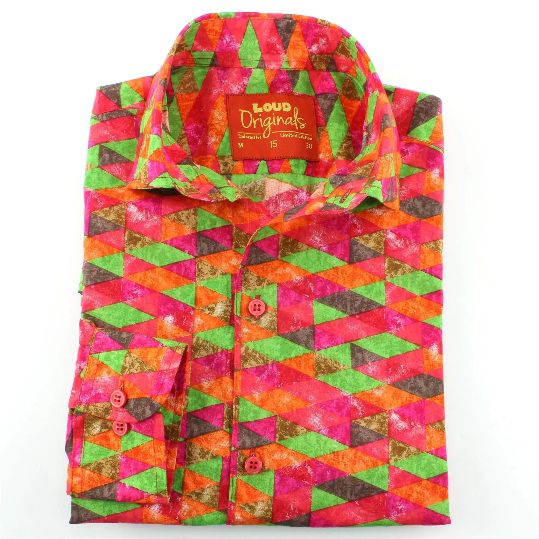 Tailored Fit Long Sleeve Shirt - Pink Green Harlequin