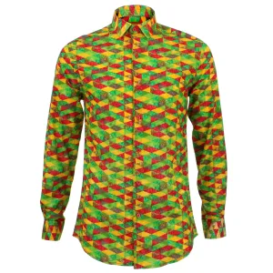Tailored Fit Long Sleeve Shirt - Red Green Harlequin