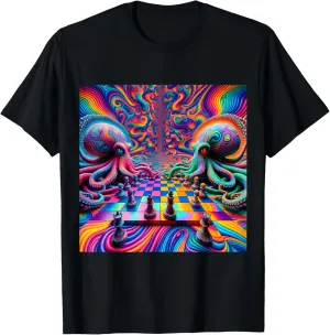 Trippy Octopus Alien Chess Battle EDM Music Rave Festival T-Shirt