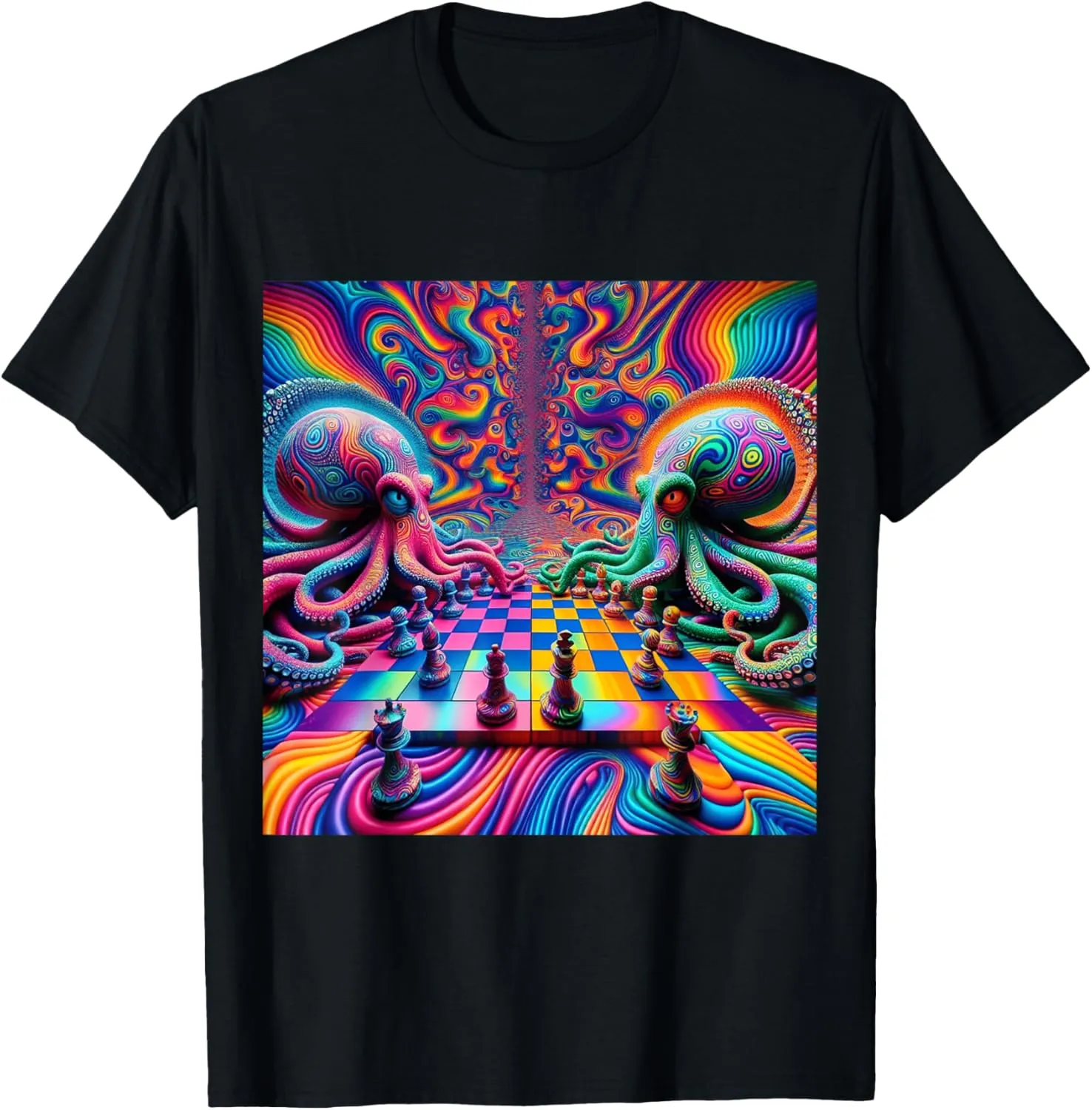 Trippy Octopus Alien Chess Battle EDM Music Rave Festival T-Shirt