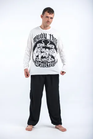 Unisex Muay Thai Fighting Long Sleeve T-Shirt in White