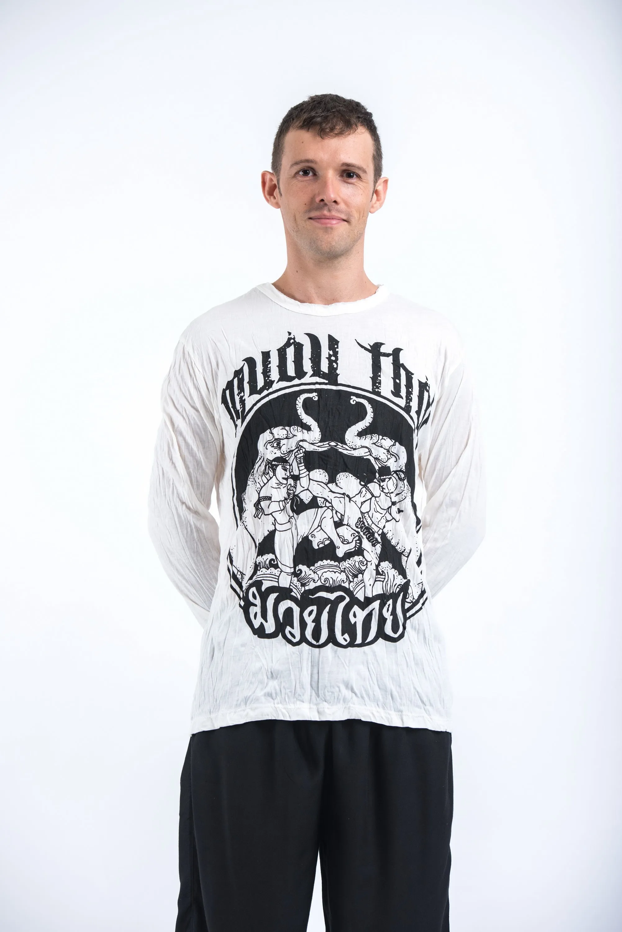 Unisex Muay Thai Fighting Long Sleeve T-Shirt in White