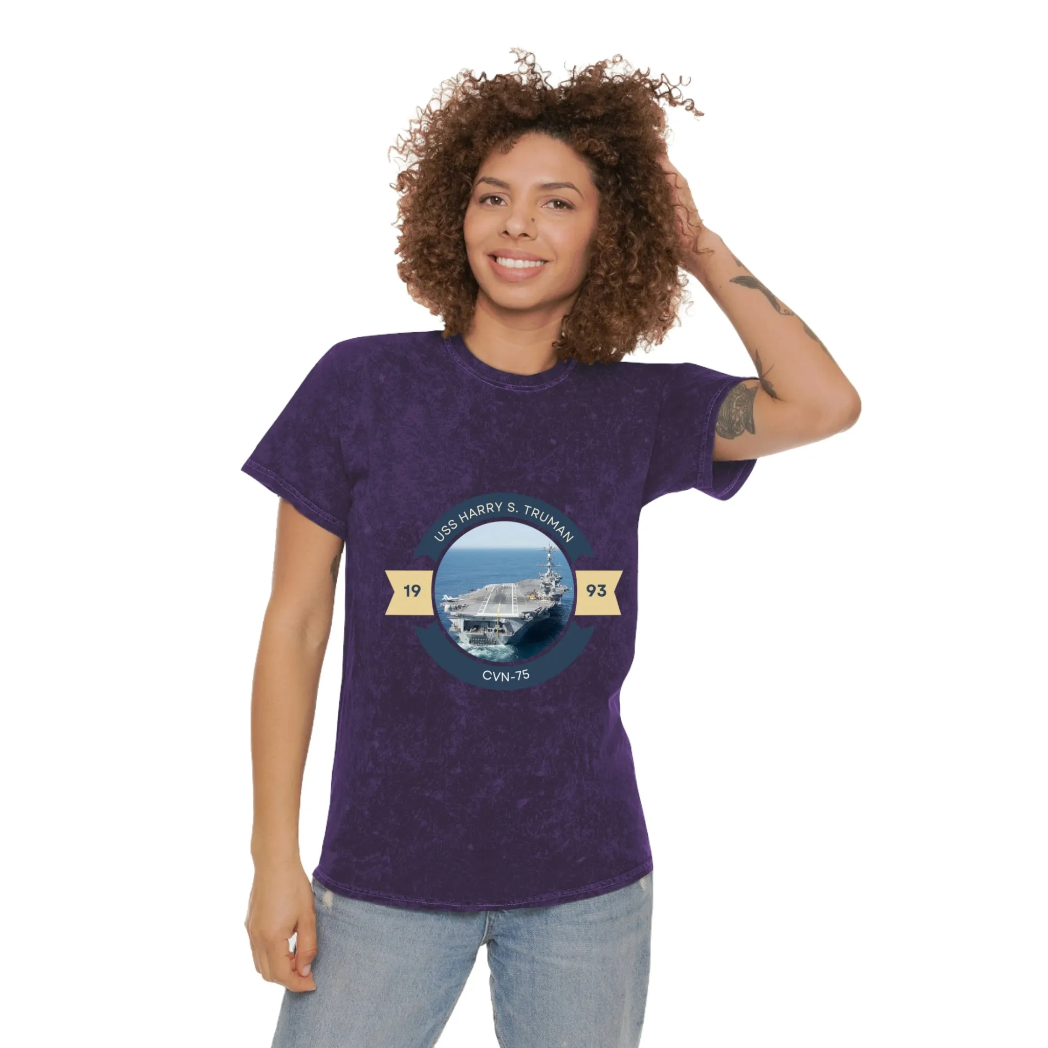 USS Harry S. Truman CVN-75 POD Navy Ship  Unisex Mineral Wash T-Shirt