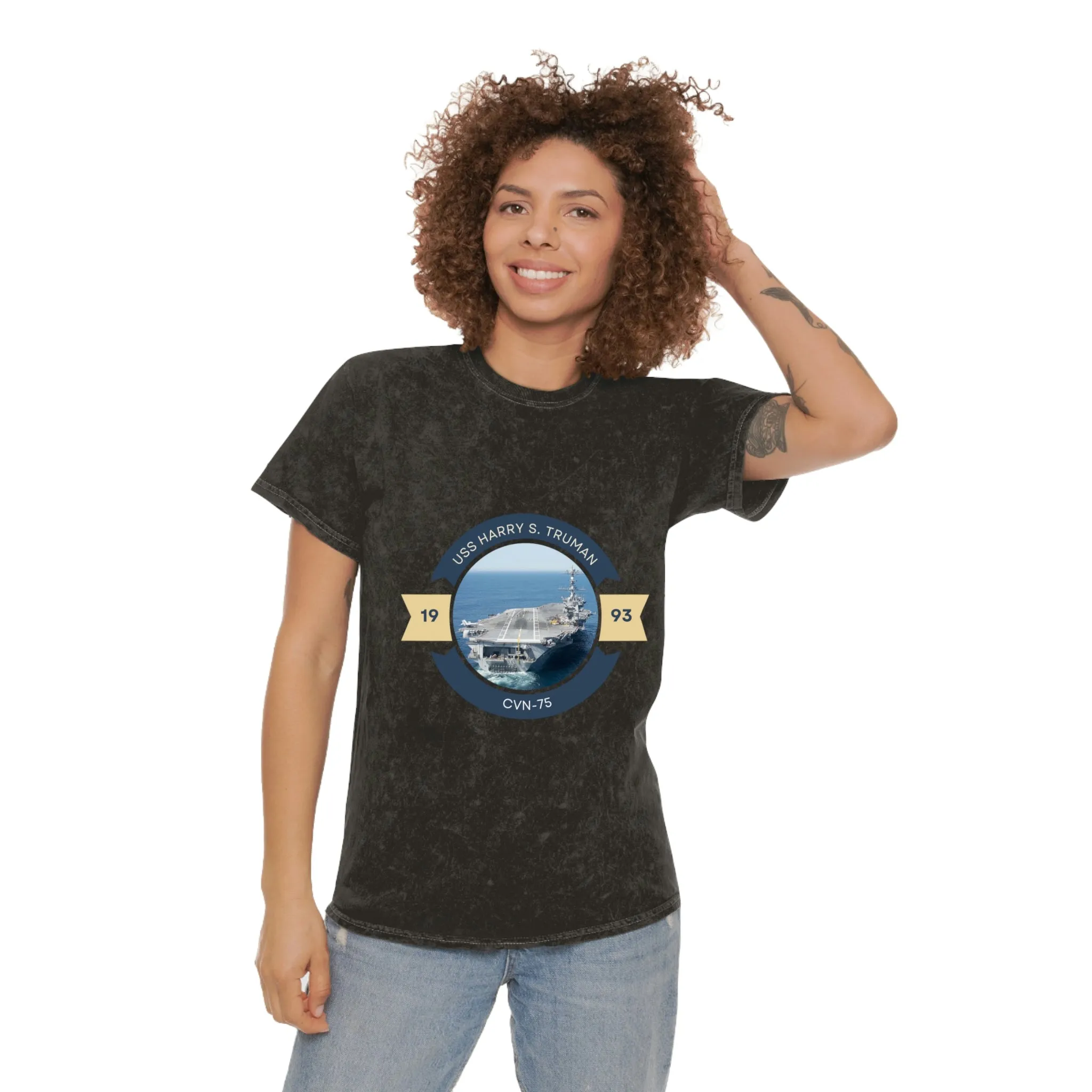 USS Harry S. Truman CVN-75 POD Navy Ship  Unisex Mineral Wash T-Shirt