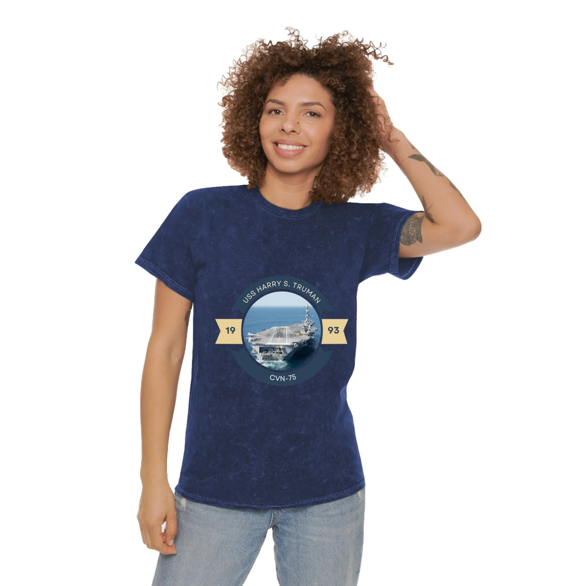 USS Harry S. Truman CVN-75 POD Navy Ship  Unisex Mineral Wash T-Shirt