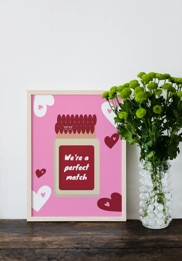 Valentines Day PRINTABLE WALL ART You Are A Perfect Match PRINTABLE WALL ART, Preppy Poster, Valentines Day Poster, Y2K Décor, Heart Poster