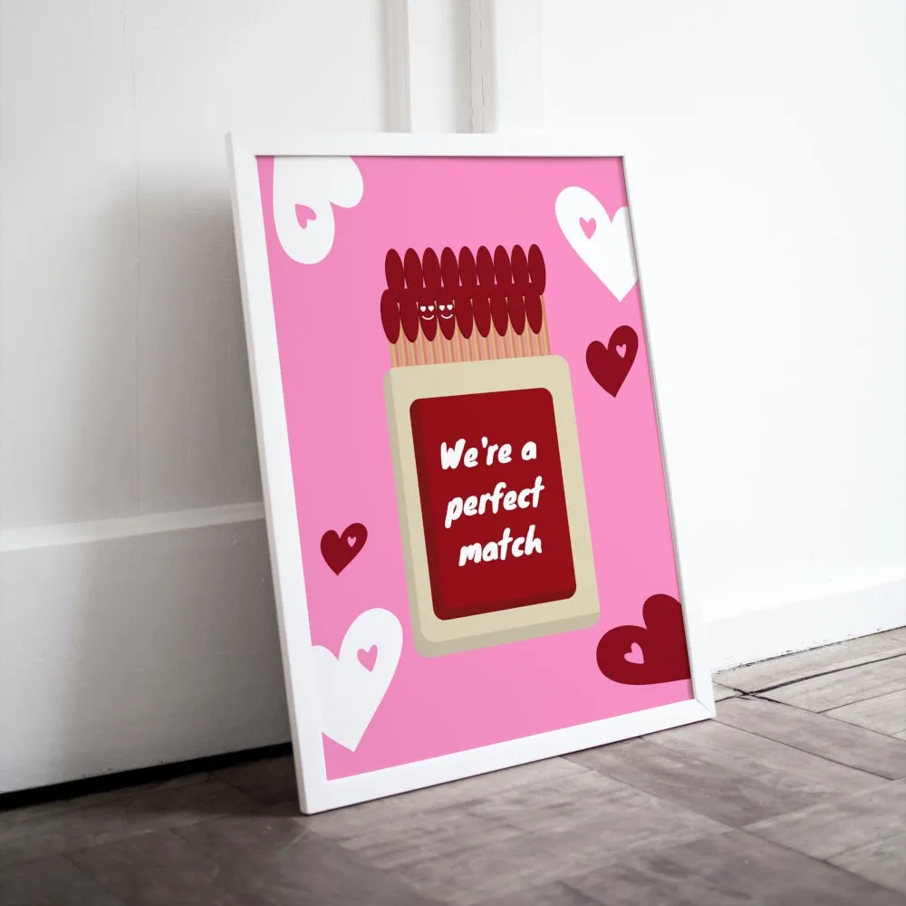 Valentines Day PRINTABLE WALL ART You Are A Perfect Match PRINTABLE WALL ART, Preppy Poster, Valentines Day Poster, Y2K Décor, Heart Poster