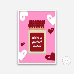 Valentines Day PRINTABLE WALL ART You Are A Perfect Match PRINTABLE WALL ART, Preppy Poster, Valentines Day Poster, Y2K Décor, Heart Poster