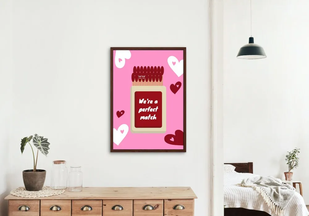 Valentines Day PRINTABLE WALL ART You Are A Perfect Match PRINTABLE WALL ART, Preppy Poster, Valentines Day Poster, Y2K Décor, Heart Poster