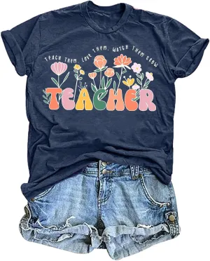 Wildflower Teacher Shirt Women Teaching Graphic Tee Teachers Day Gift Teach Tshirt Teacher Life Tops