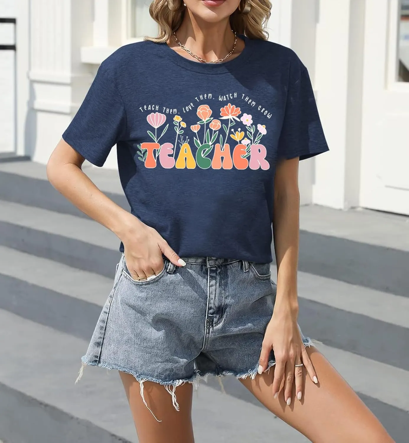 Wildflower Teacher Shirt Women Teaching Graphic Tee Teachers Day Gift Teach Tshirt Teacher Life Tops