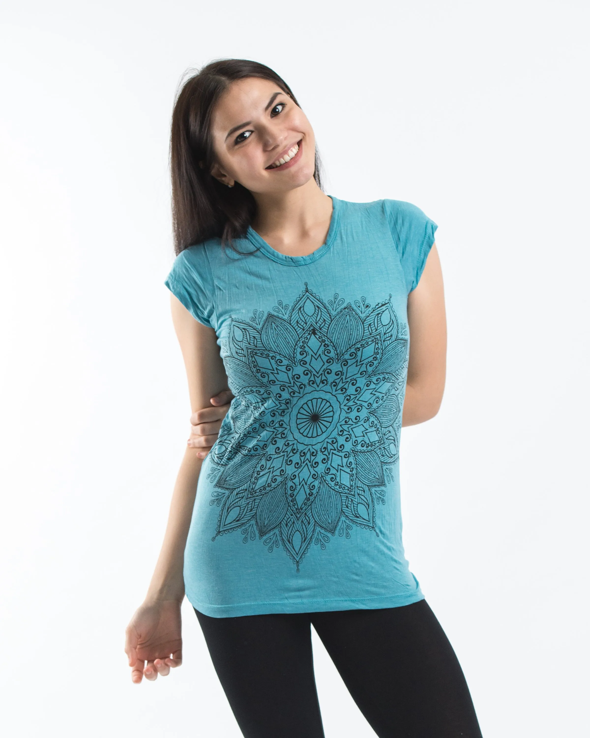 Womens Lotus Mandala T-Shirt in Turquoise