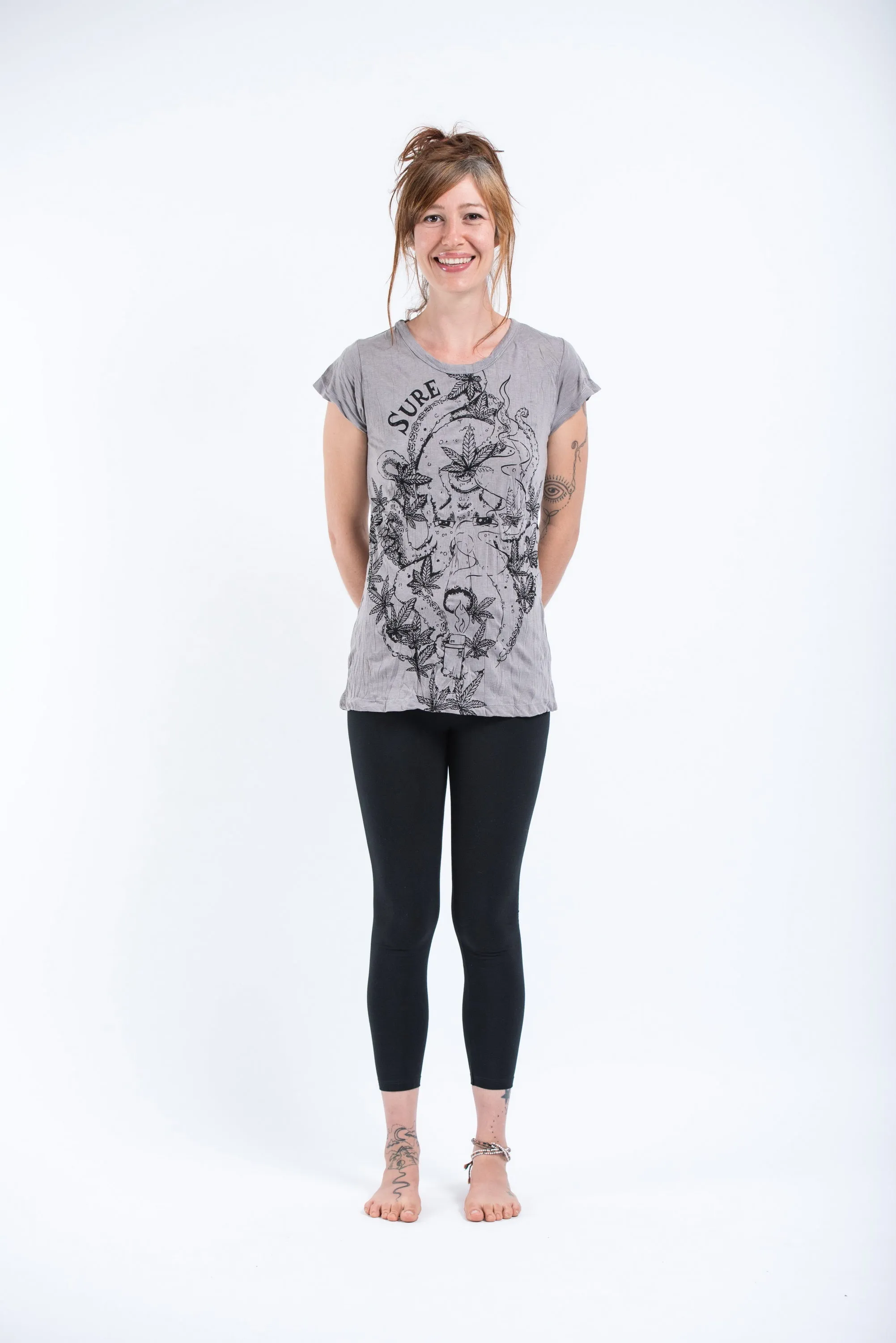 Womens Octopus Weed T-Shirt in Gray