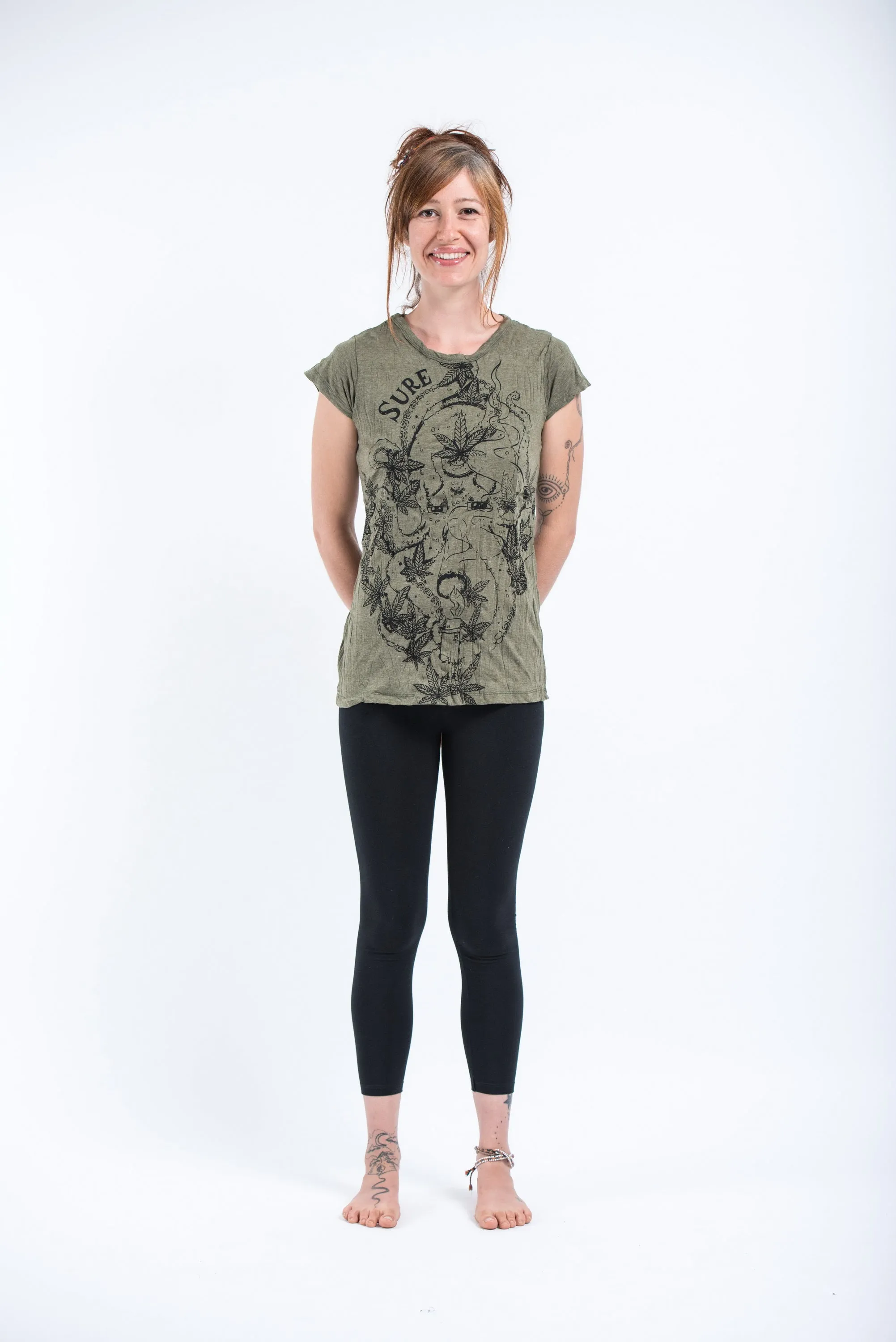 Womens Octopus Weed T-Shirt in Green