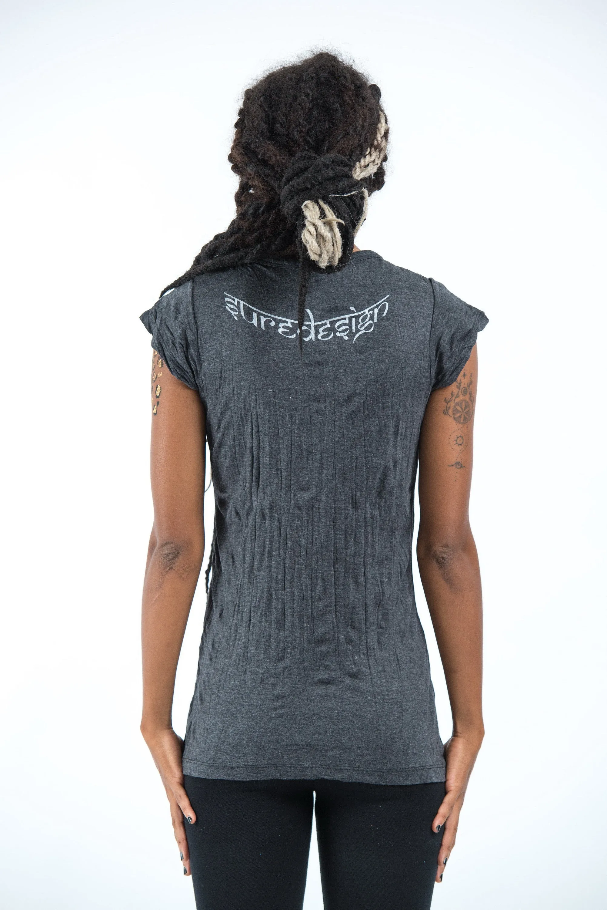Womens Om hands T-Shirt in Silver on Black