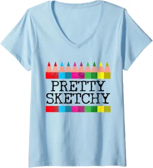 Womens Pretty Sketchy Pencils Funny Art Drawing Sketch Artist Gift V-Neck T-Shirt