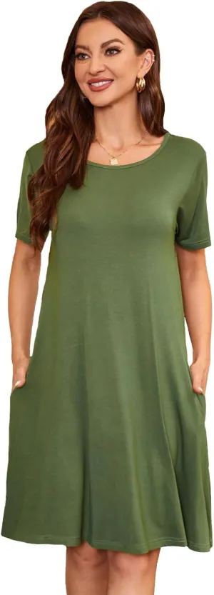 Women's Summer Dresses 2025 Casual T Shirt Dress Short Sleeve Loose Flowy Sundress Swing Tunic Dress with Pockets