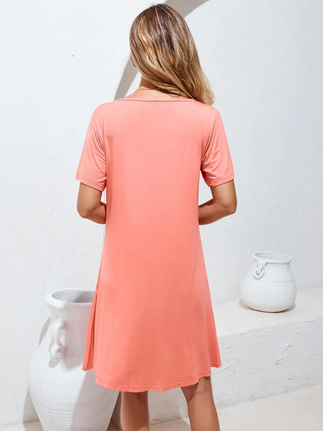 Women's Summer Dresses 2025 Casual T Shirt Dress Short Sleeve Loose Flowy Sundress Swing Tunic Dress with Pockets