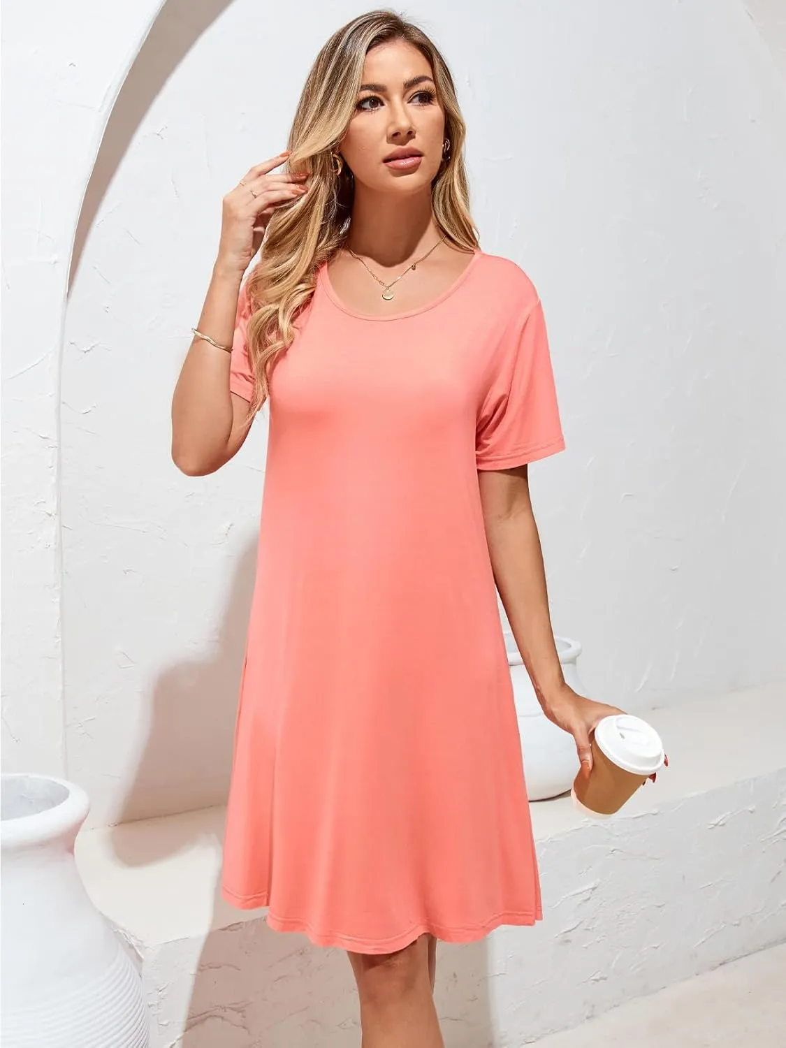 Women's Summer Dresses 2025 Casual T Shirt Dress Short Sleeve Loose Flowy Sundress Swing Tunic Dress with Pockets