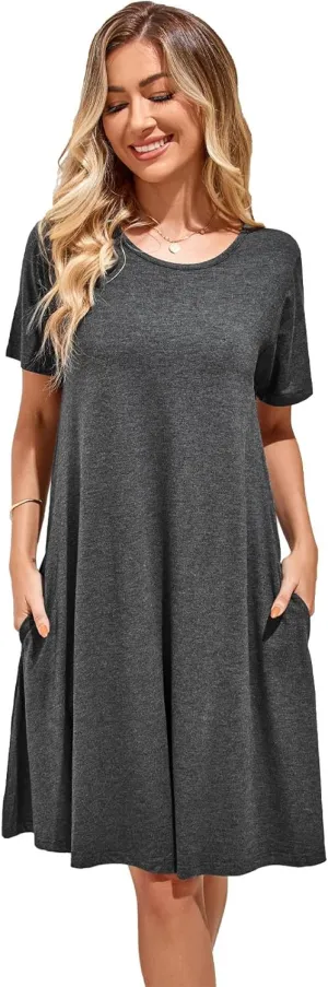 Women's Summer Dresses 2025 Casual T Shirt Dress Short Sleeve Loose Flowy Sundress Swing Tunic Dress with Pockets