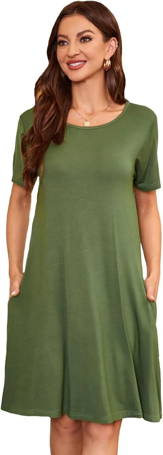 Women's Summer Dresses 2025 Casual T Shirt Dress Short Sleeve Loose Flowy Sundress Swing Tunic Dress with Pockets