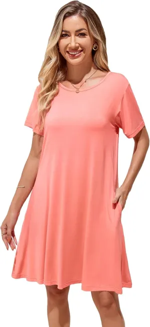 Women's Summer Dresses 2025 Casual T Shirt Dress Short Sleeve Loose Flowy Sundress Swing Tunic Dress with Pockets