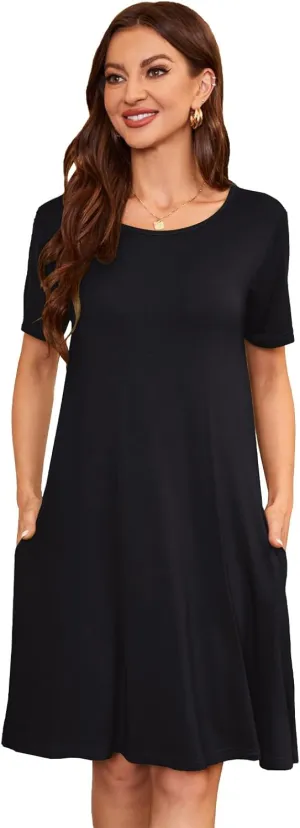 Women's Summer Dresses 2025 Casual T Shirt Dress Short Sleeve Loose Flowy Sundress Swing Tunic Dress with Pockets