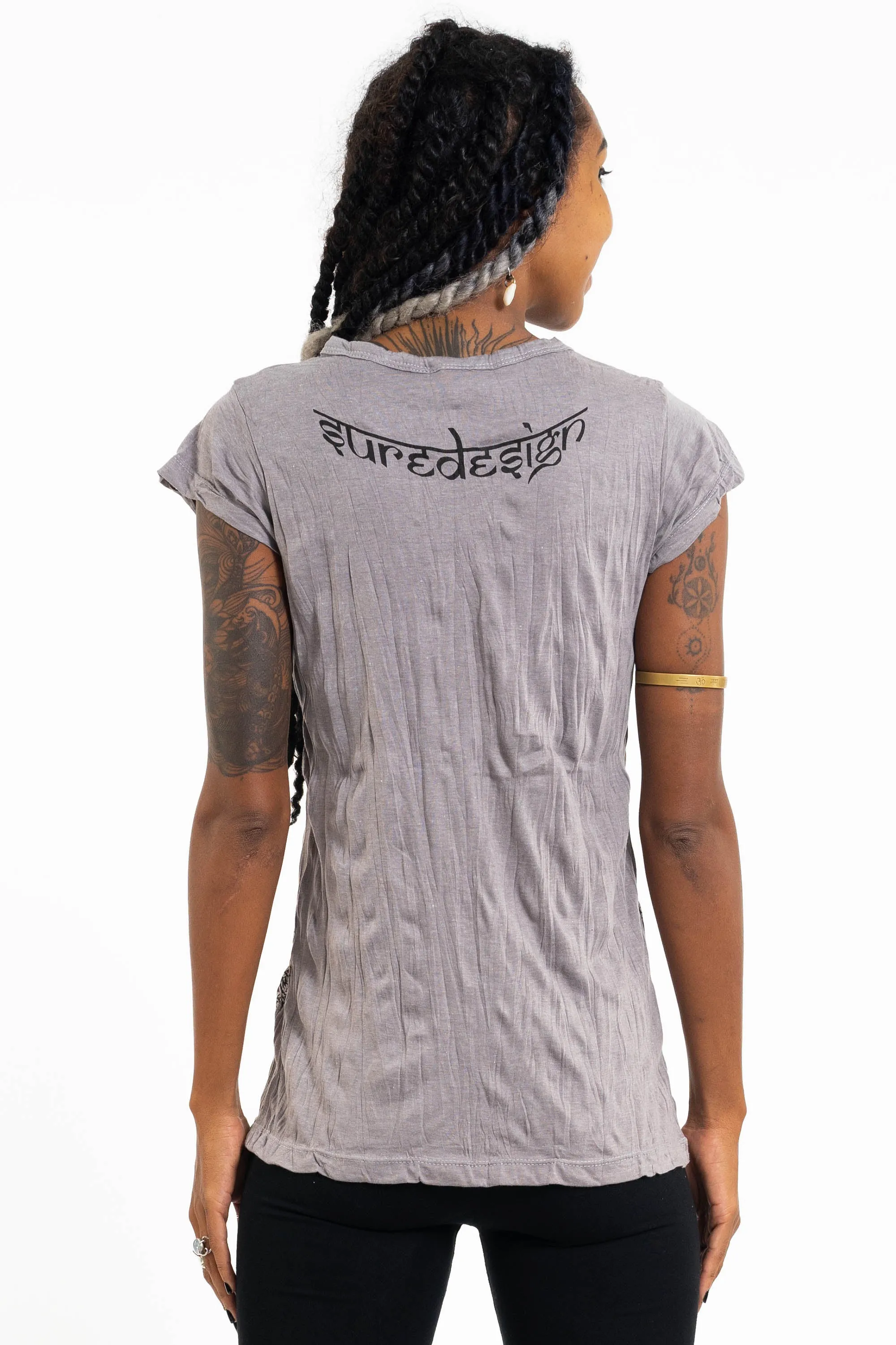 Womens Sunflower Skull T-Shirt in Gray