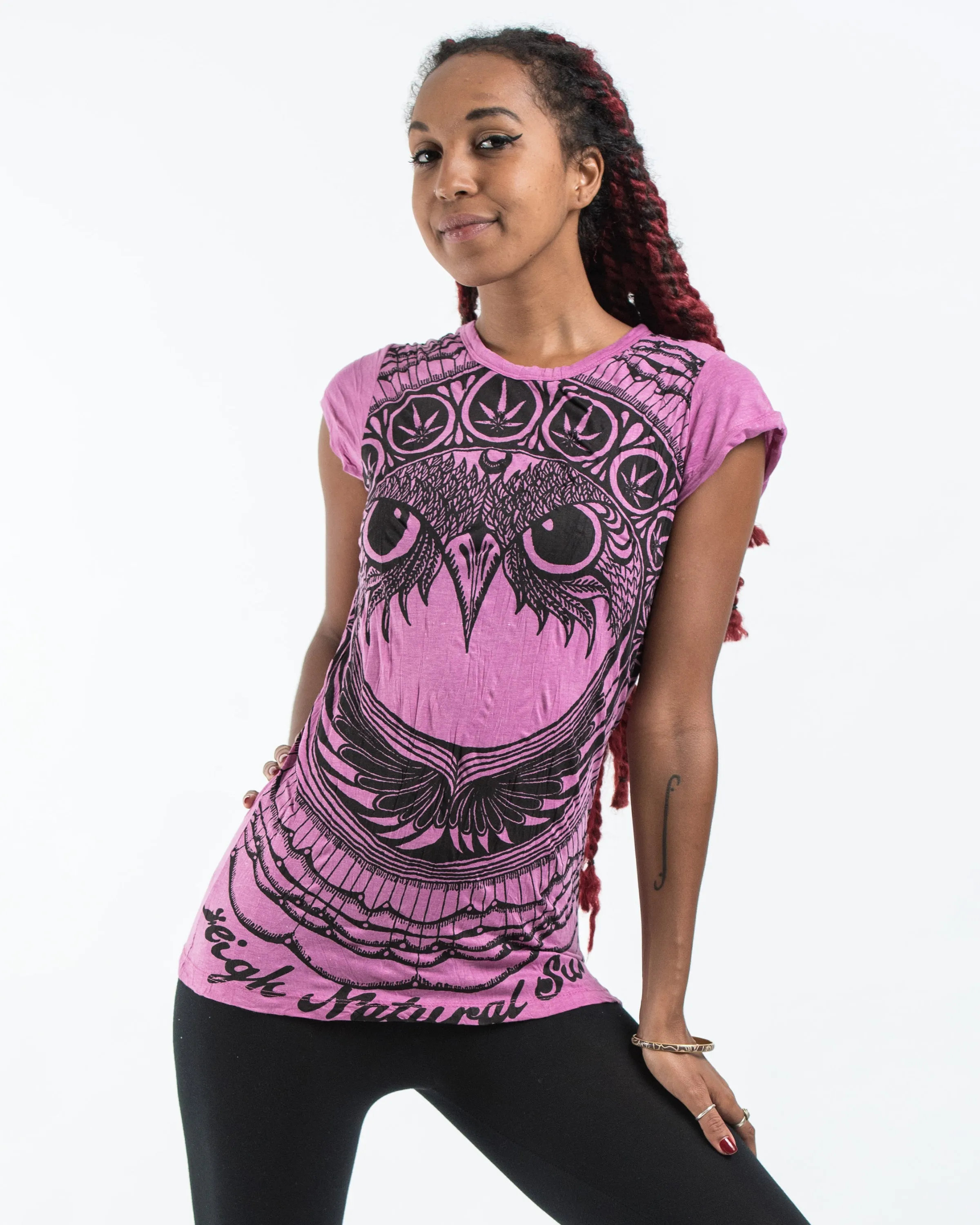 Womens Weed Owl T-Shirt in Pink