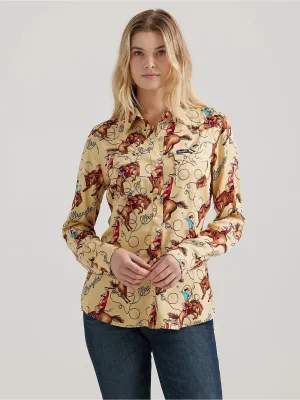 Women's Wrangler Retro Saddle Up Print Snap Shirt