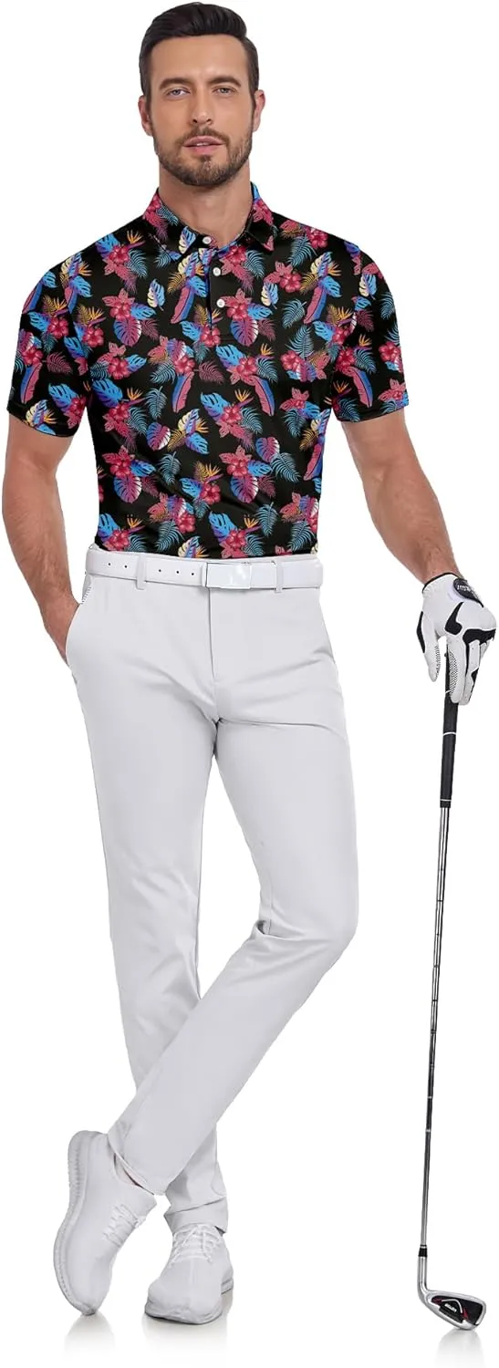 ZITY Mens Golf Shirts Short Sleeve Print Patterns Performance Moisture Wicking Polo Shirt