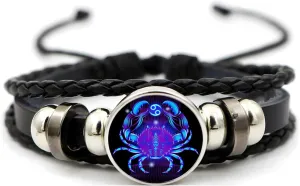 Zodiac Signs Spirit Bracelet for Women Men Adjustable 12 Constellation Bracelets Bracelet Multilayer Zodiac Black Leather Bracelets Zodiac Sign Wrap Bracelet Birthday Jewelry